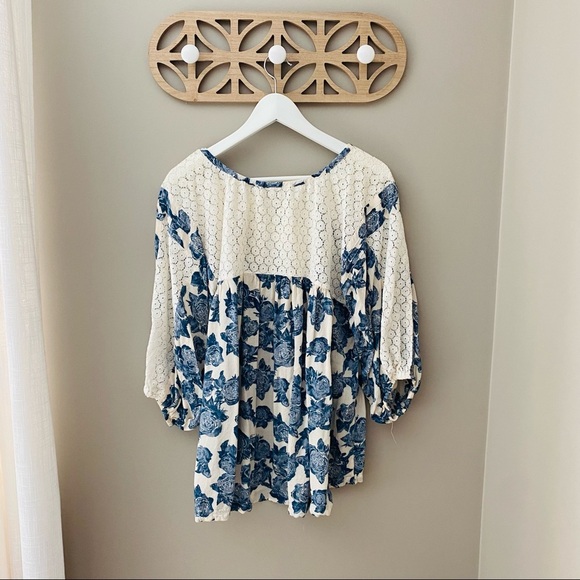Free People Floral Blouse Blue Sz Small - Picture 7 of 10